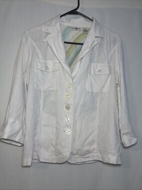 Vintage Duck Head Women’s Medium White Linen Jacket 3/4 Sleeve Y2K Pockets